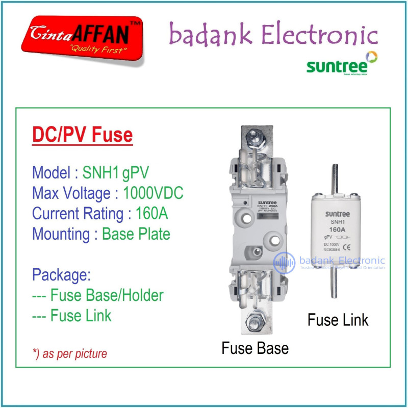 160A - SUNTREE SNH1 gPV 1P 1000V DC Fuse Base/Holder  Fuse Link PV